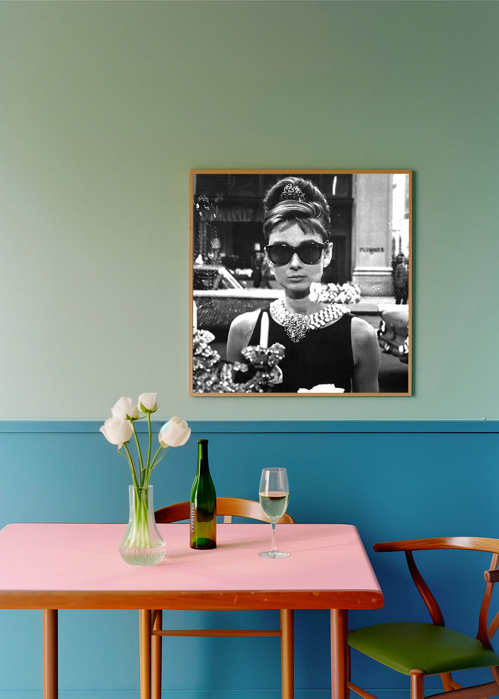 Audrey Hepburn in Breakfast at Tiffany vintage photograph.  - Square