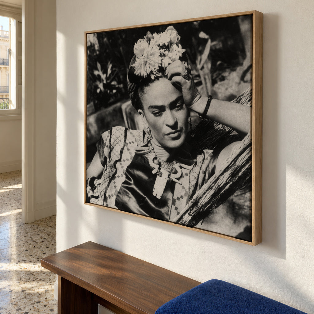 Frida Kahlo vintage photograph I - Square - Framed canvas in an interior