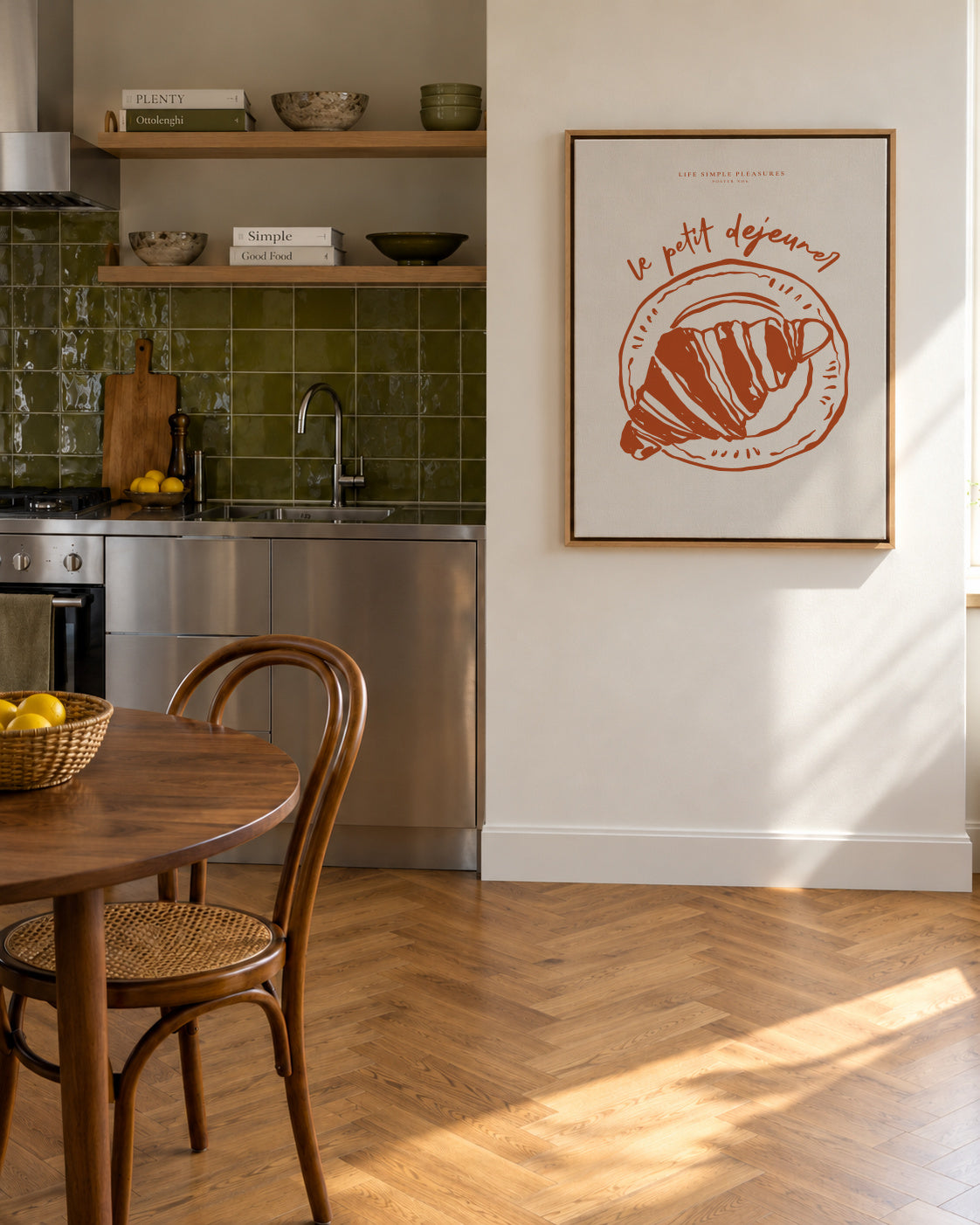 Life Simple simple pleasures - Le petit dejeuner - Framed canvas in an interior