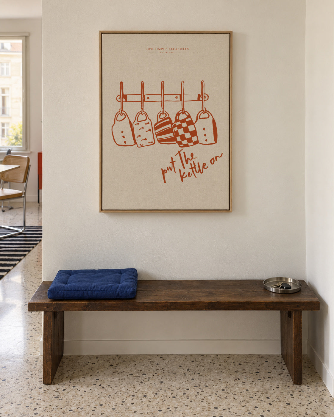 Life Simple simple pleasures - Put the kettle on - Framed canvas in an interior
