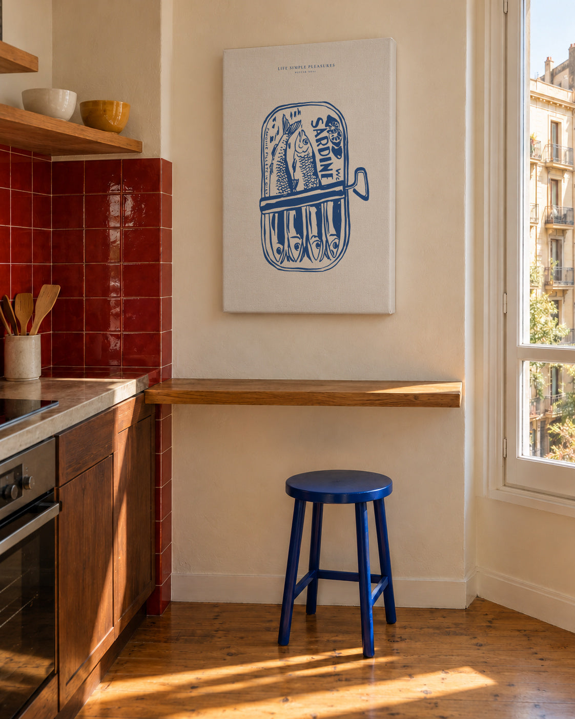 Life Simple simple pleasures - Sardines - Unframed canvas in an interior