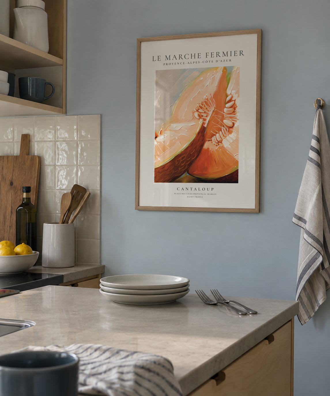 Le marche fermier - cantaloup - Framed poster in an interior