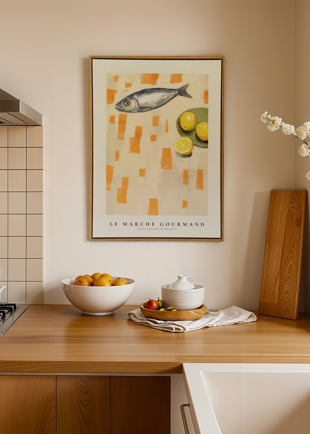 LE MARCHE GOURMAND- Fish Market - Framed canvas in an interior