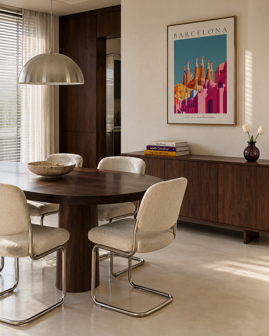Sun, Sea and Barcelona - Framed canvas in an interior