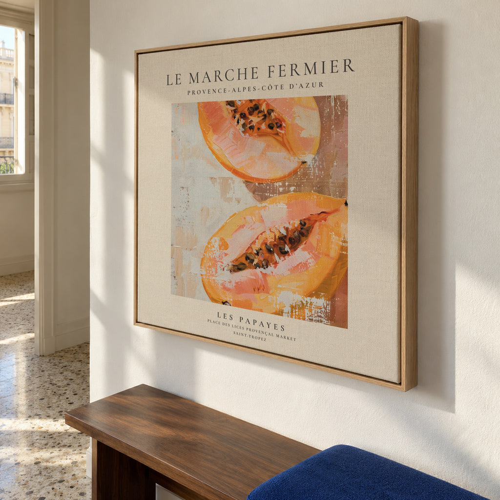 Le marche fermier - LES PAPAYES - SQUARE - Framed canvas in an interior