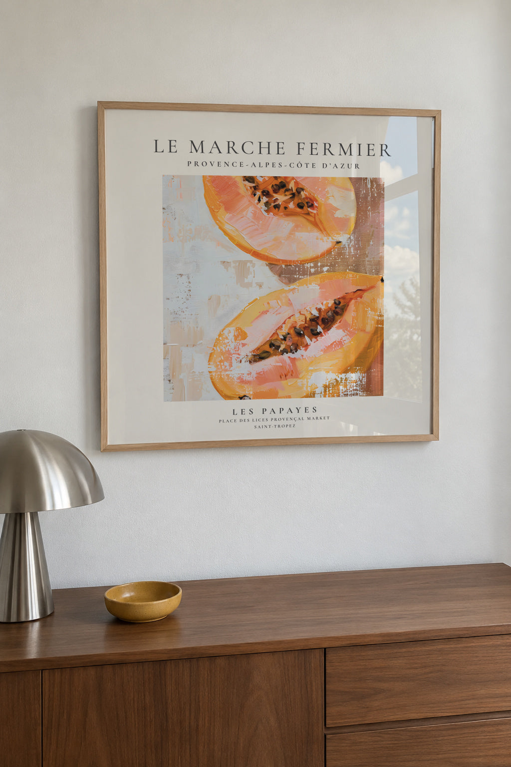 Le marche fermier - LES PAPAYES - SQUARE - Framed poster in an interior