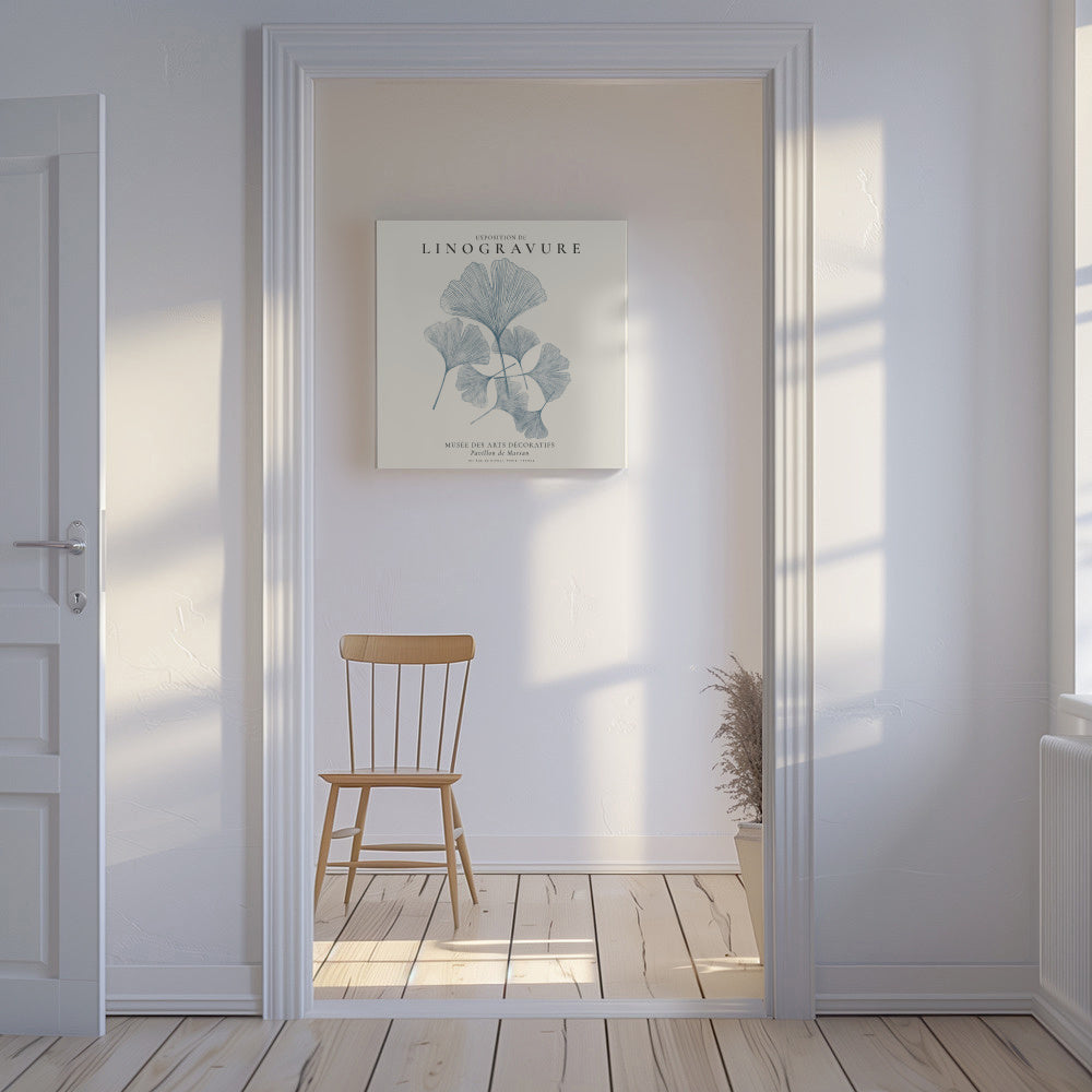 Exposition de linogravure, Ginkgo leaves - SQUARE - Unframed canvas in an interior