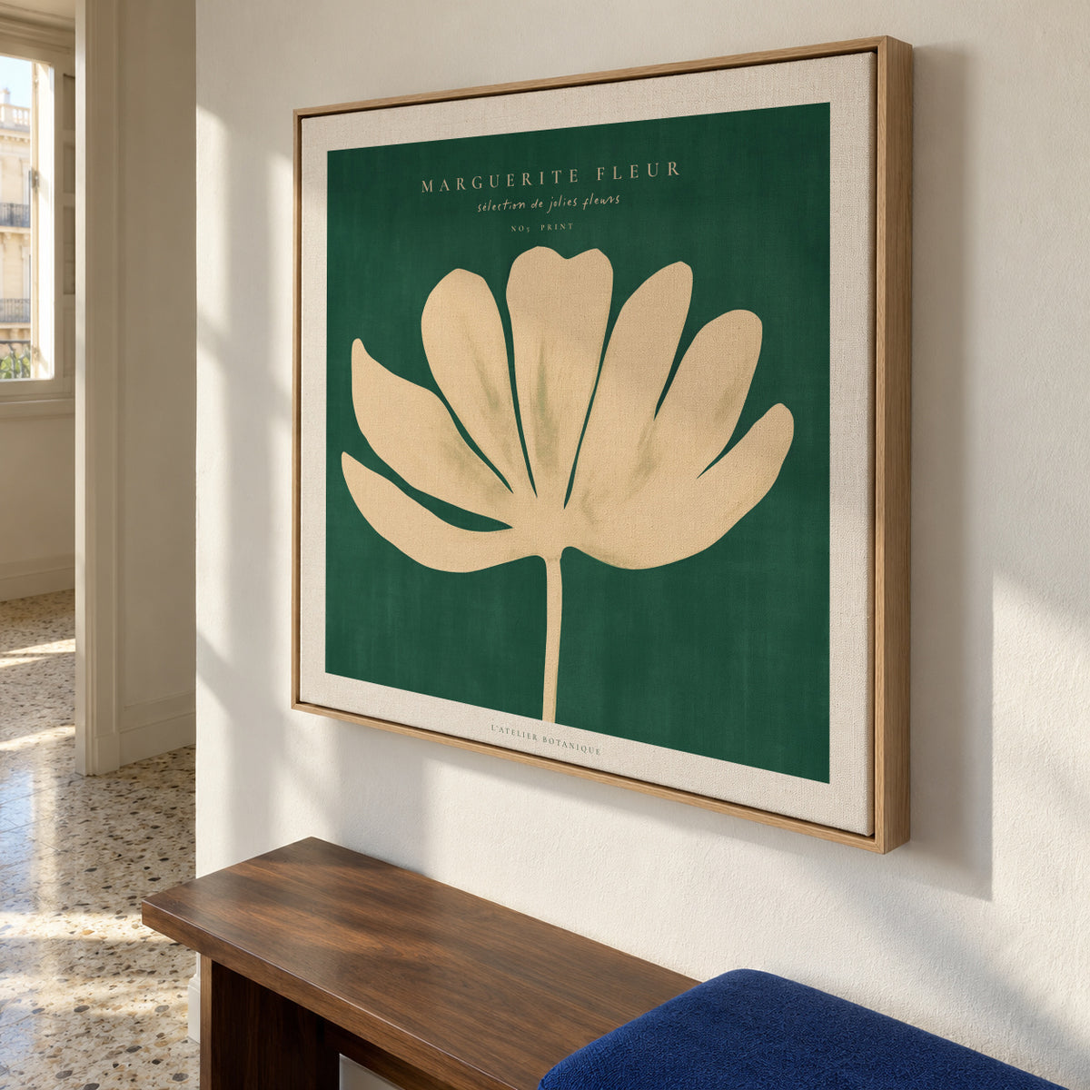 Daisy Flower (Marguerite Fleur) - SQUARE - Framed canvas in an interior