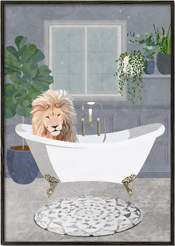 Lion takes a bath