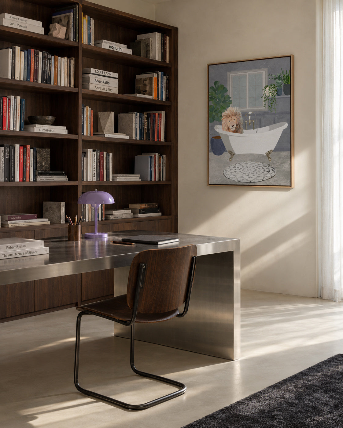 Lion takes a bath - Framed canvas in an interior