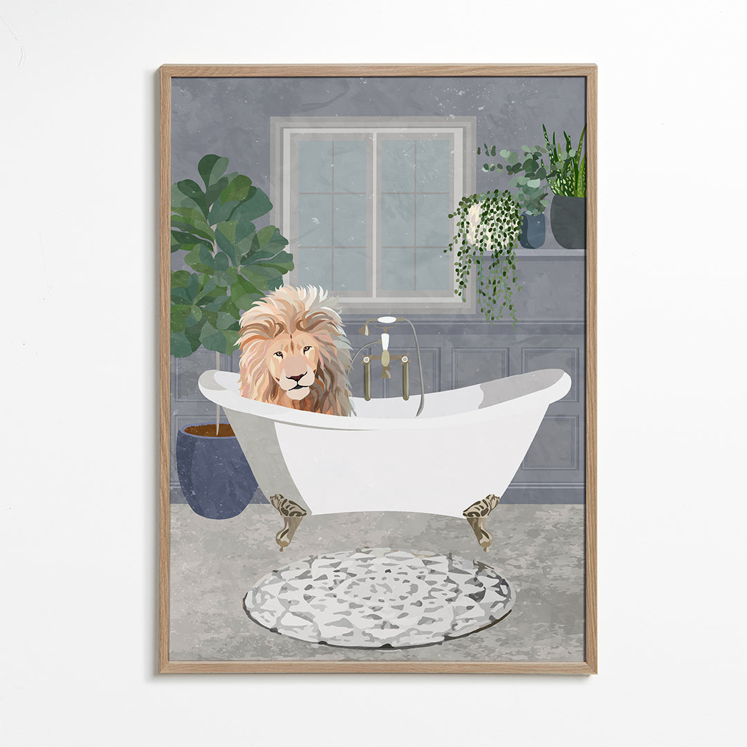 Lion takes a bath