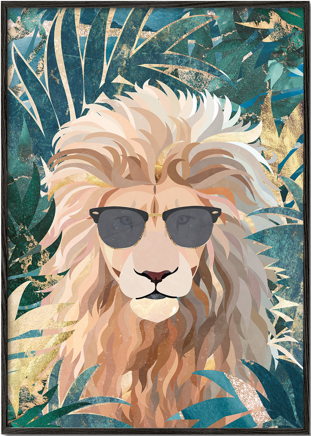 Lion in the gold and green jungle