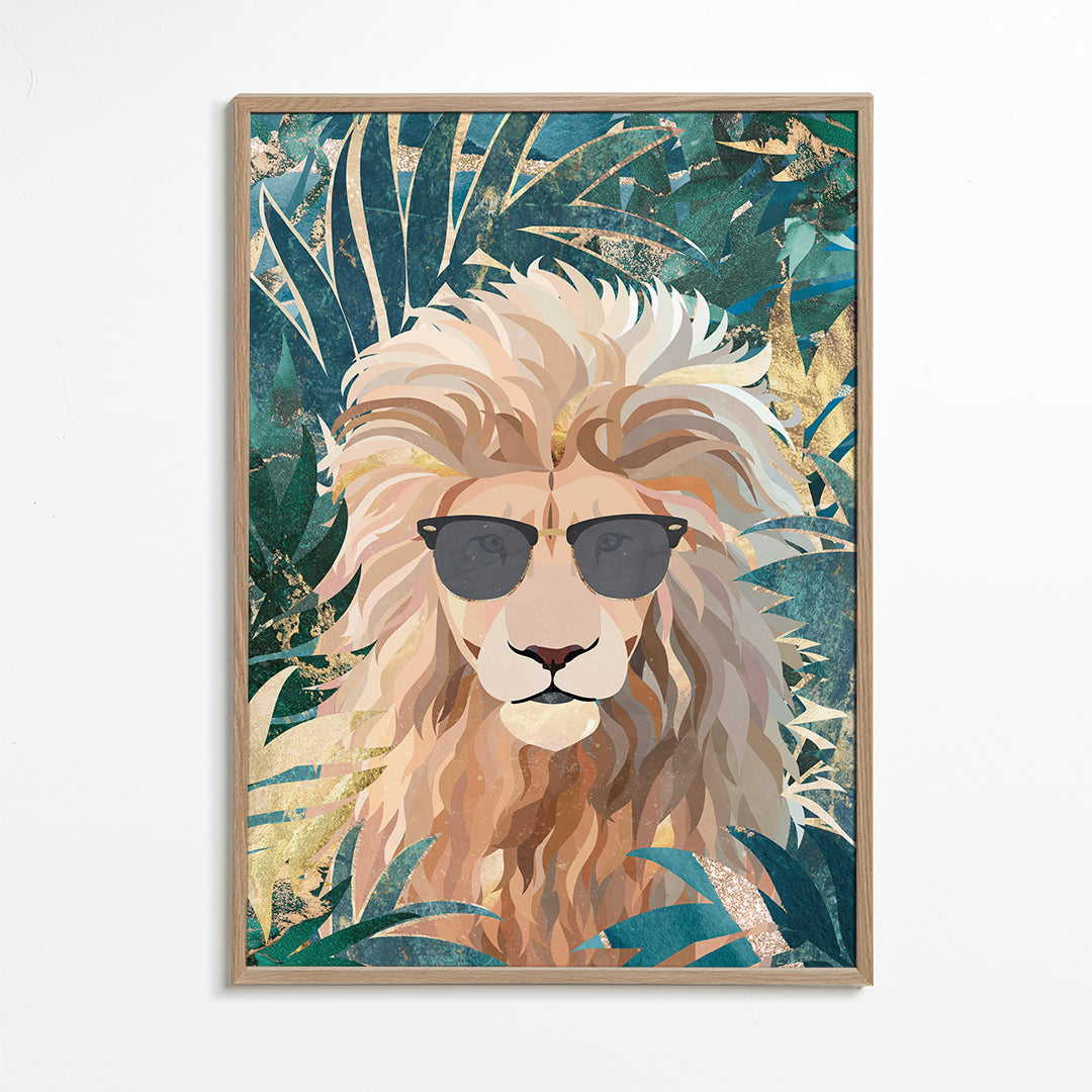 Lion in the gold and green jungle