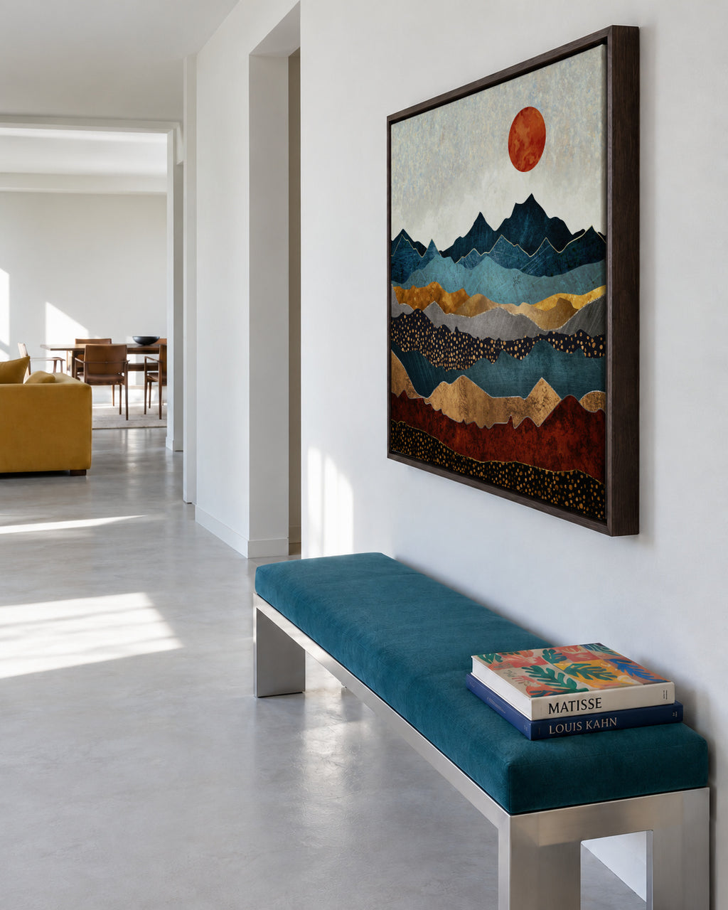 Amber Dusk Square - Framed canvas in an interior