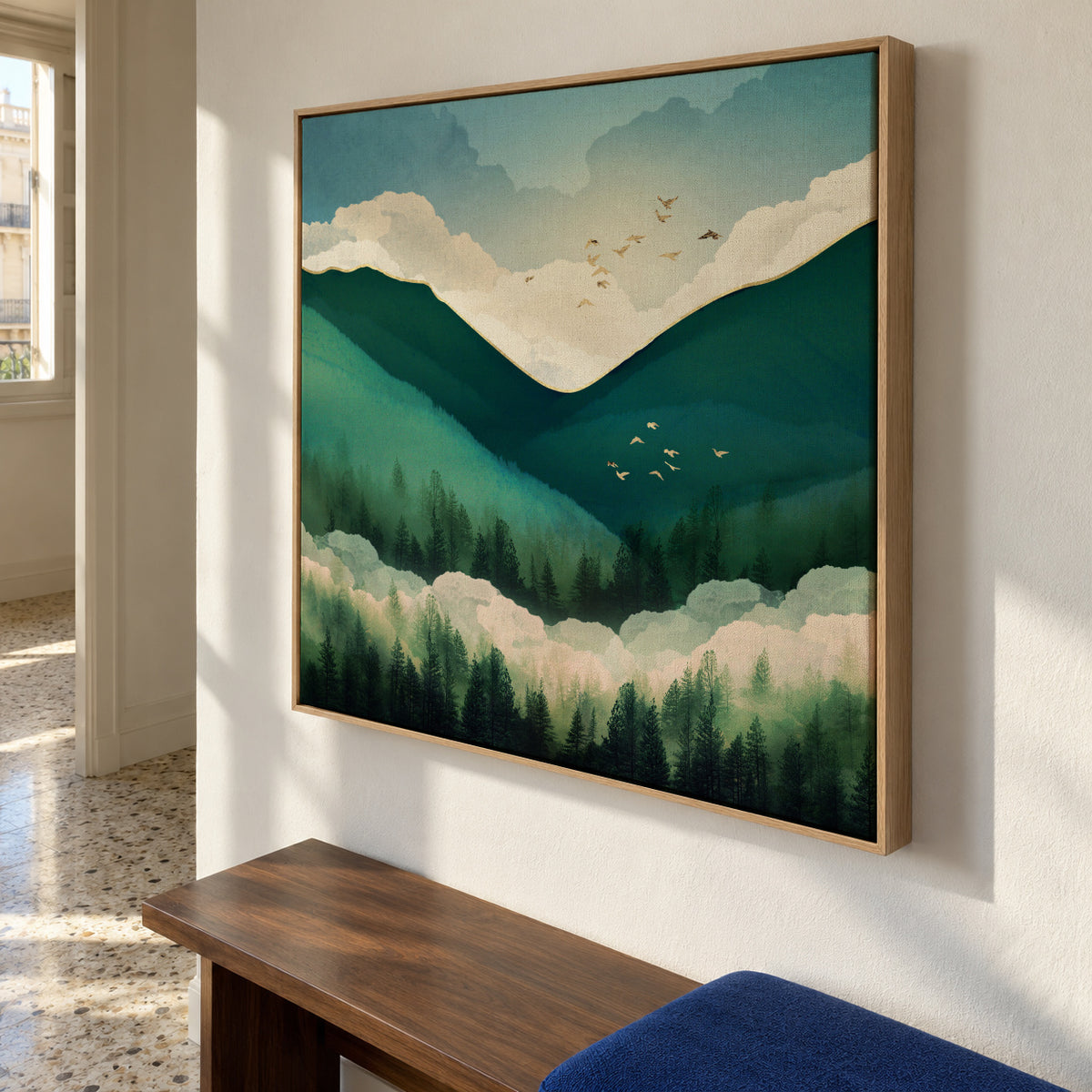 Emerald Hills Square - Framed canvas in an interior