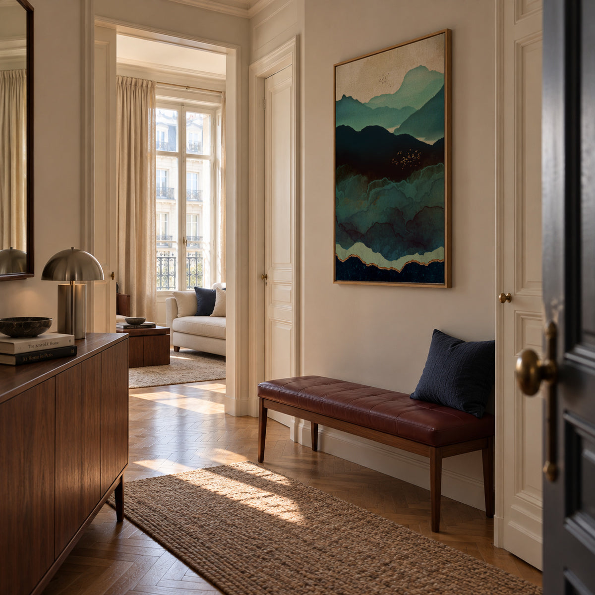 Indigo Mountains - Framed canvas in an interior