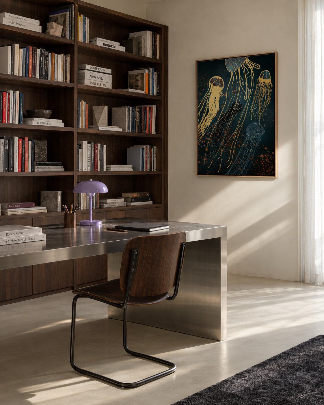 Metallic Jellyfish - Framed canvas in an interior