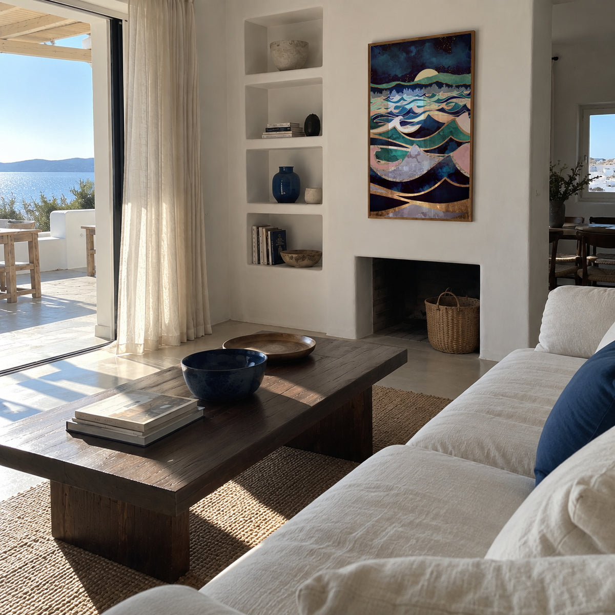 Moonlit Ocean - Framed poster in an interior