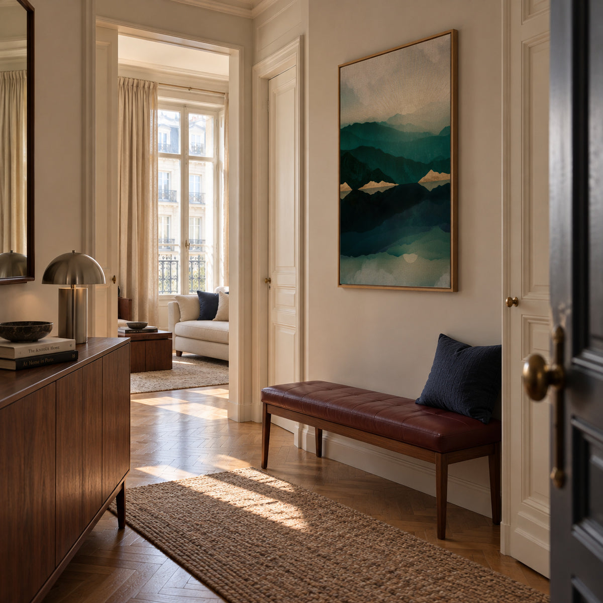 Waters Edge Reflection - Framed canvas in an interior