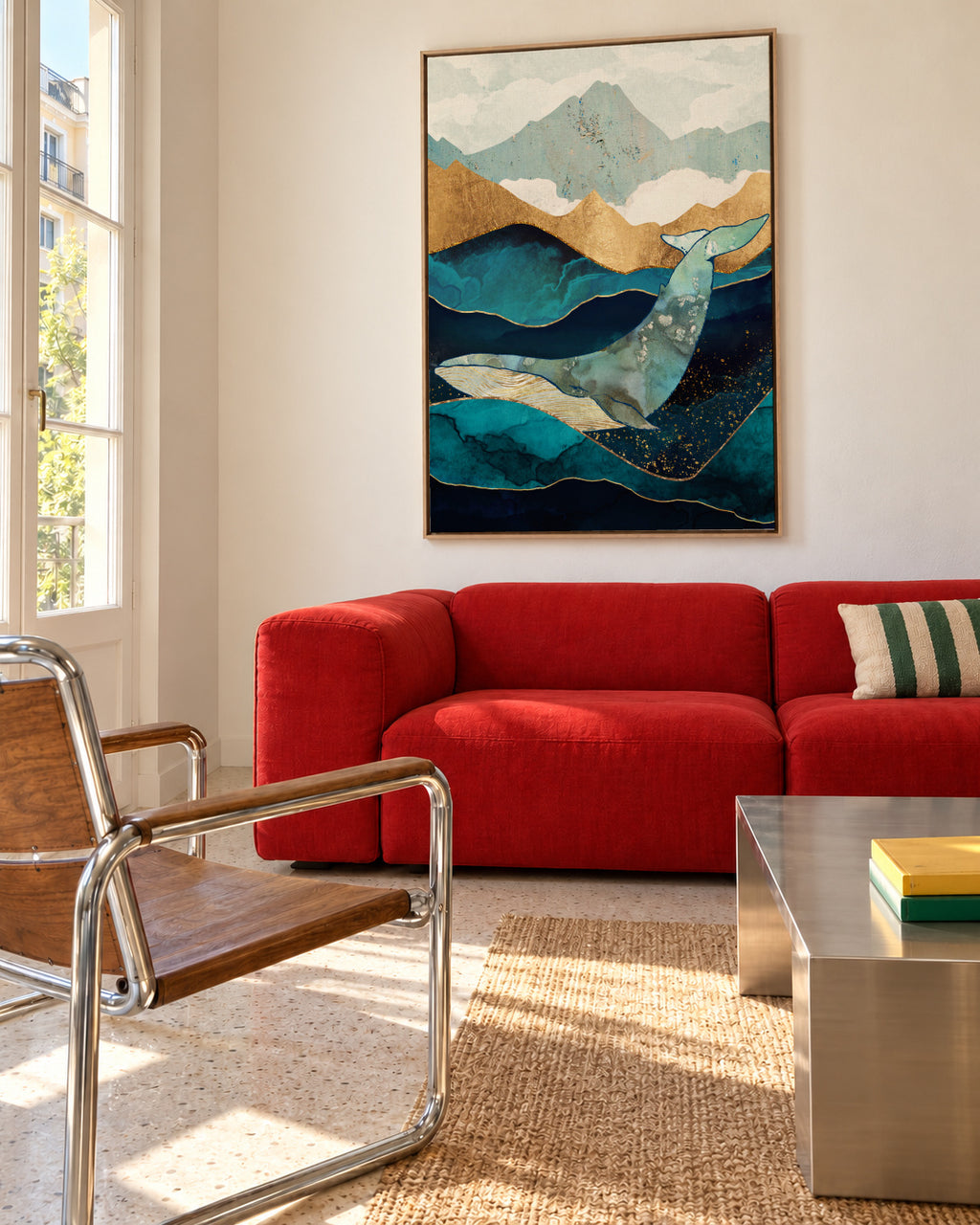 Blue Whale - Framed canvas in an interior