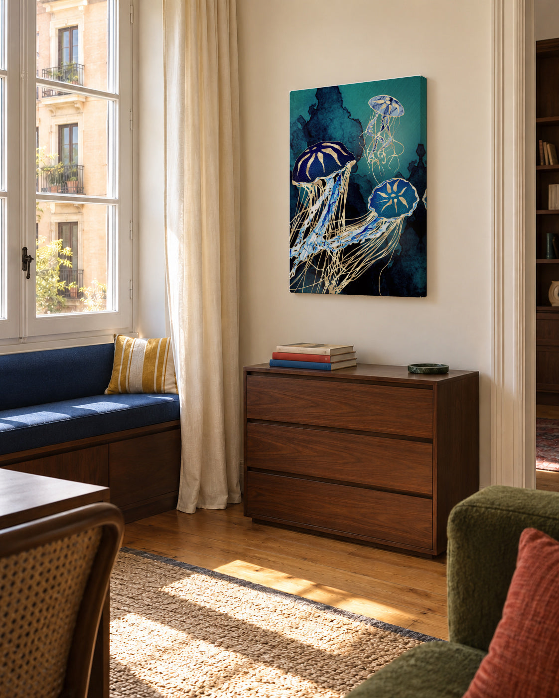 Metallic Jellyfish III - Unframed canvas in an interior
