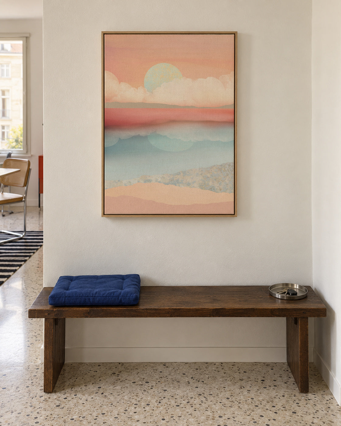 Mint Moon Beach - Framed canvas in an interior