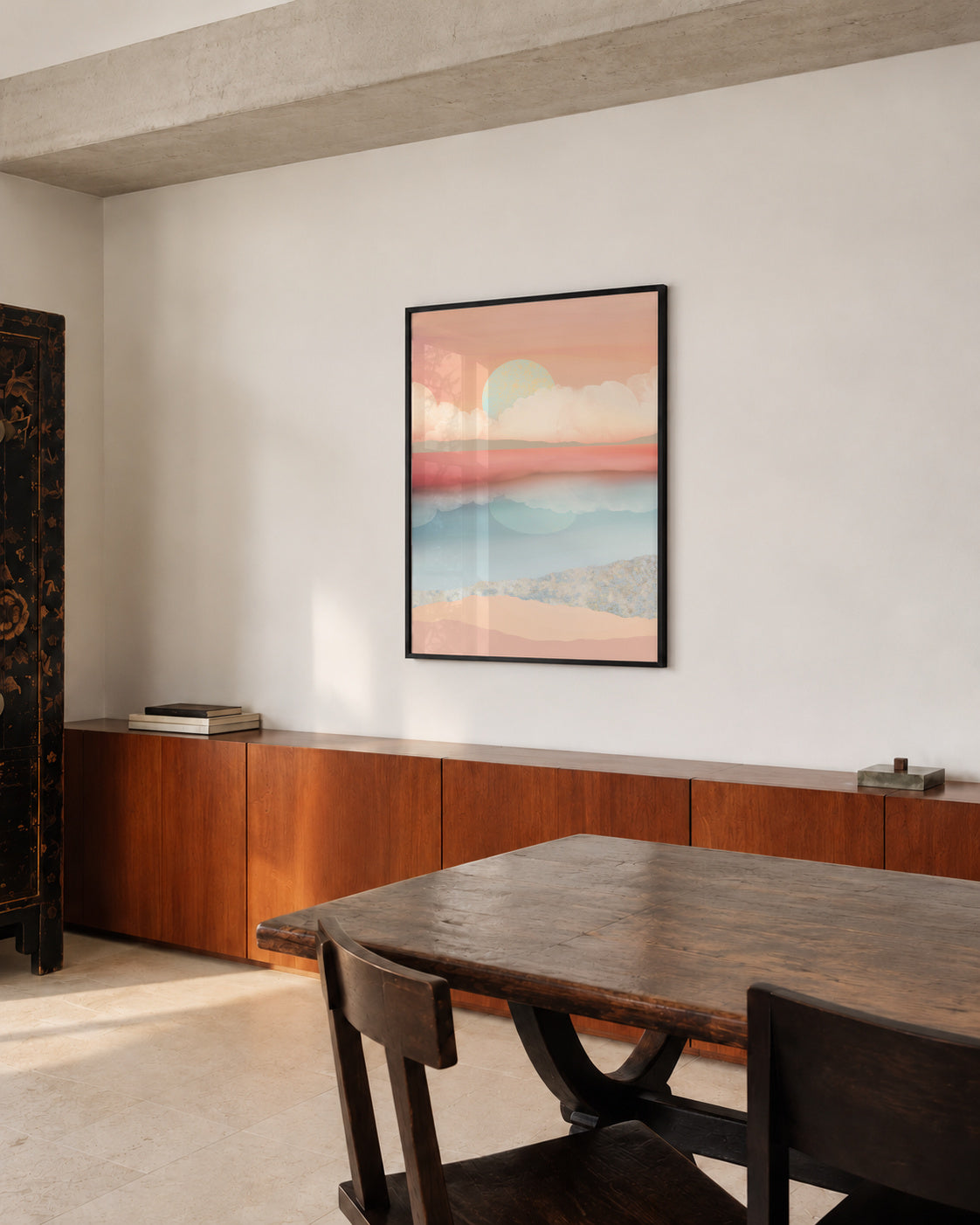 Mint Moon Beach - Framed poster in an interior