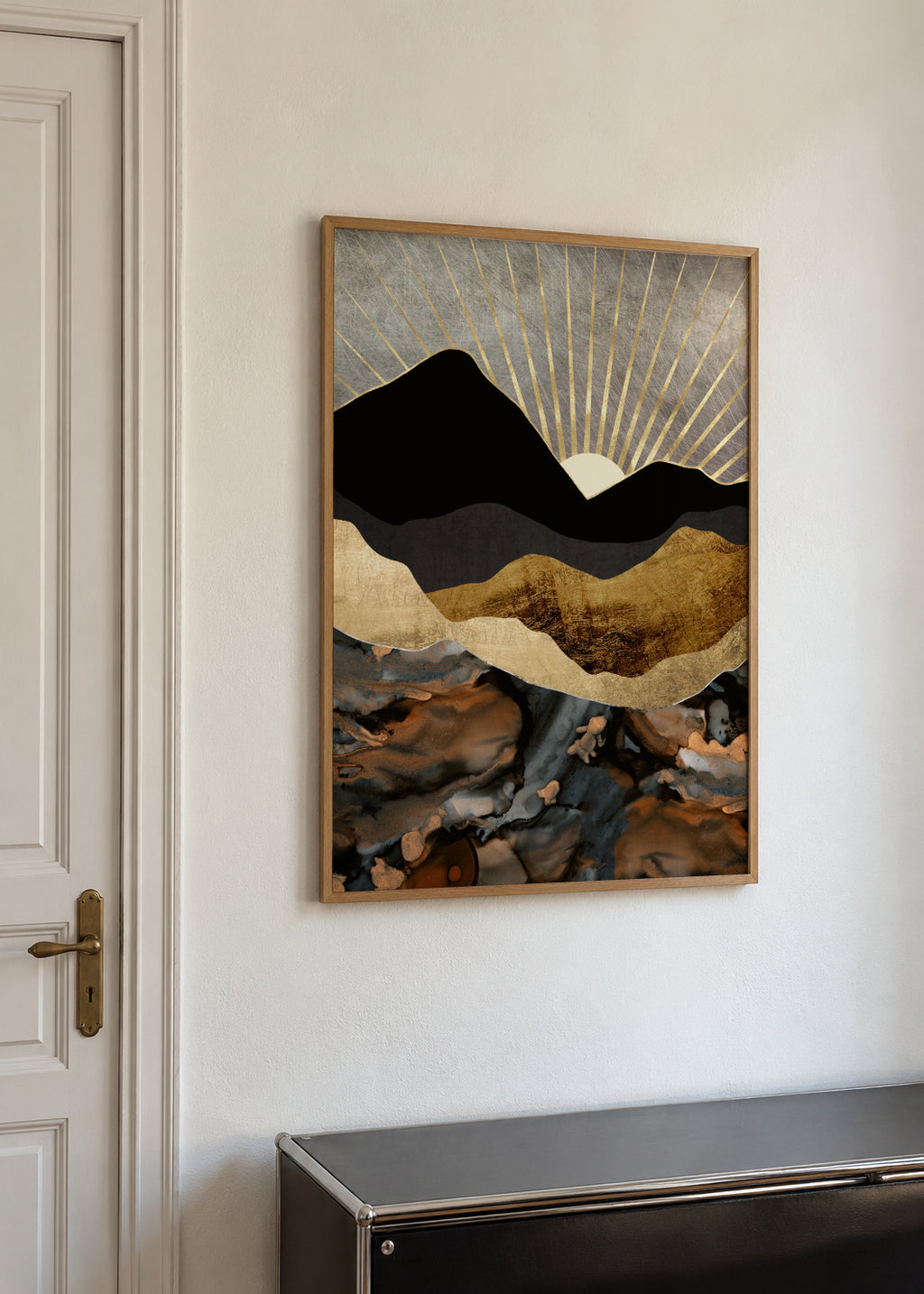 Copper and Gold Mountains - Framed poster in an interior