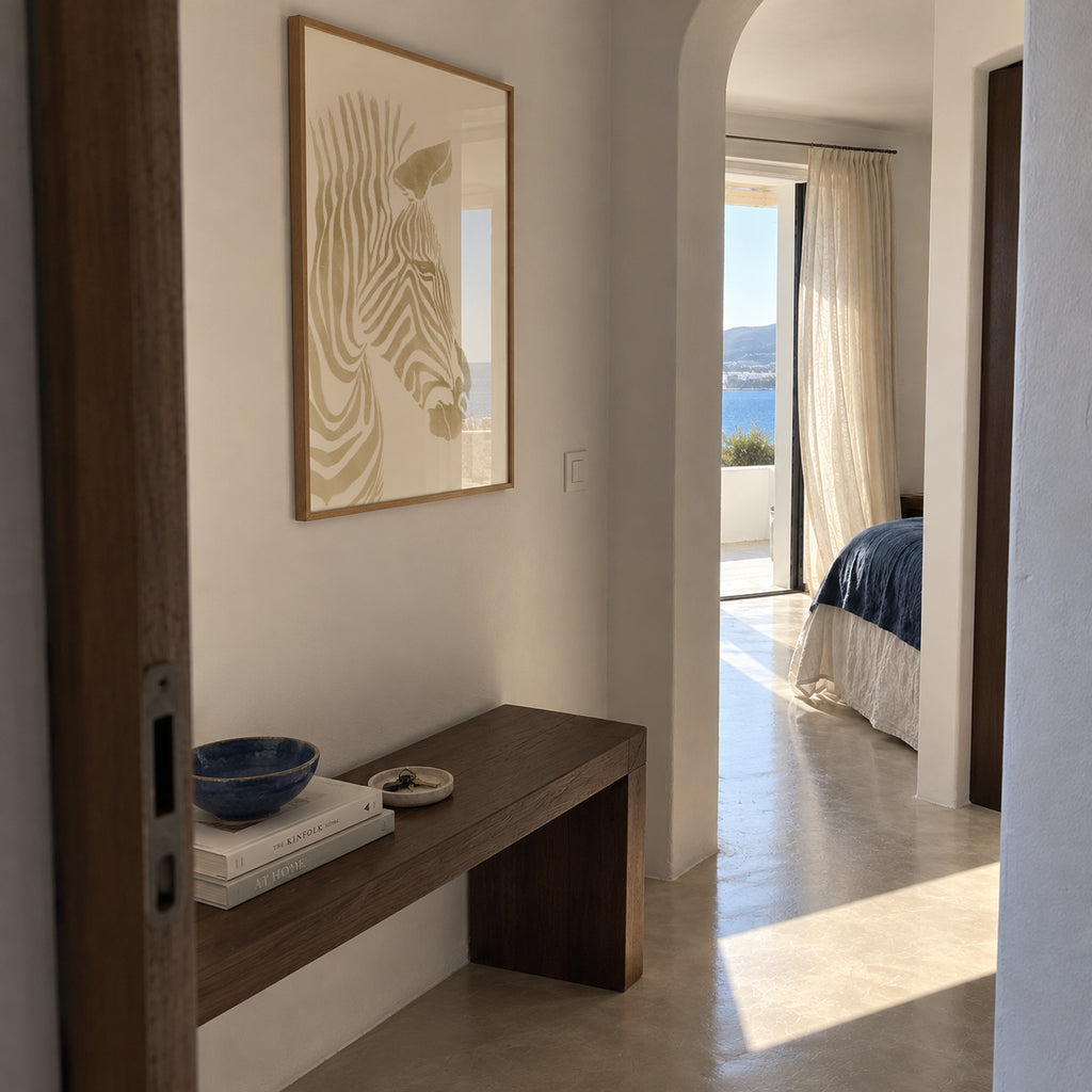 Beige Zebra - Framed poster in an interior