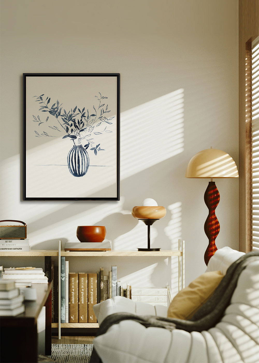 Lámina botánica: ramas azules en jarrón – Canvas2