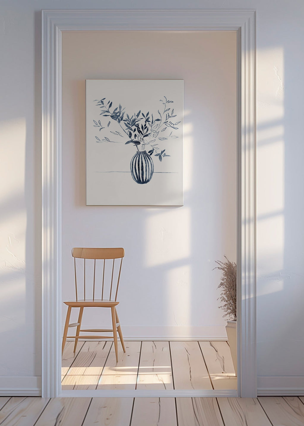 Lámina botánica: ramas azules en jarrón – Canvas