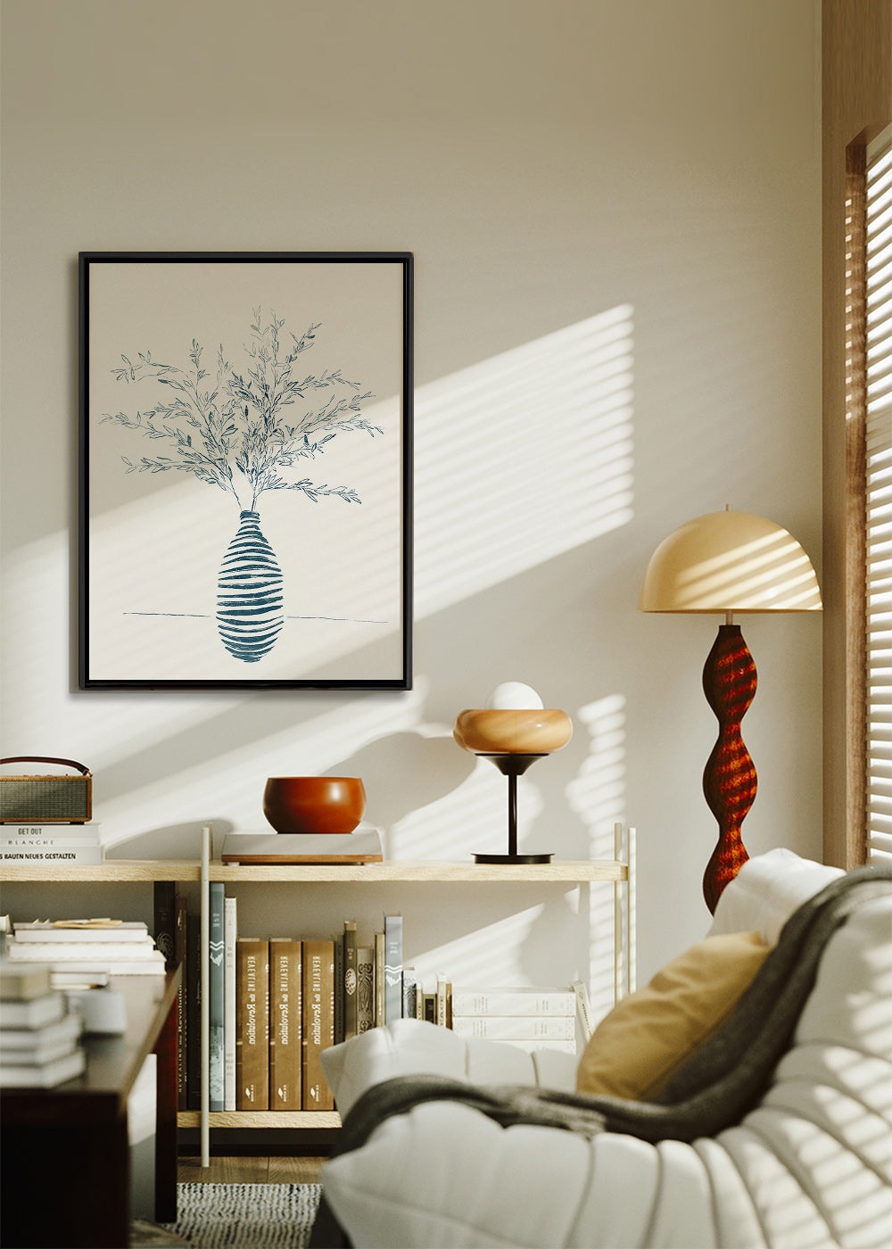Lámina botánica en jarrón azul – Canvas2
