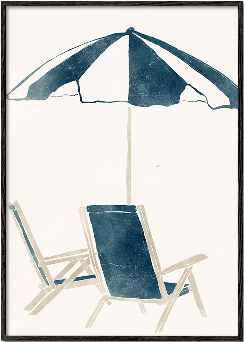 Cuadro de paisaje con sombrilla y hamacas – Black Frame