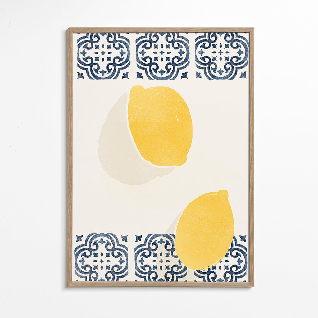 Cuadro de cocina con limones y azulejos – Oak Frame