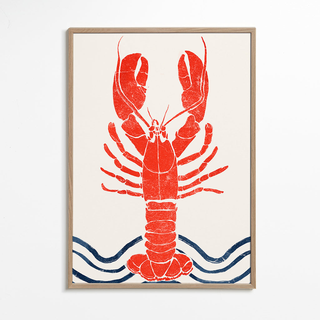 Cuadro de cocina: langosta roja estilo grabado – Oak Frame