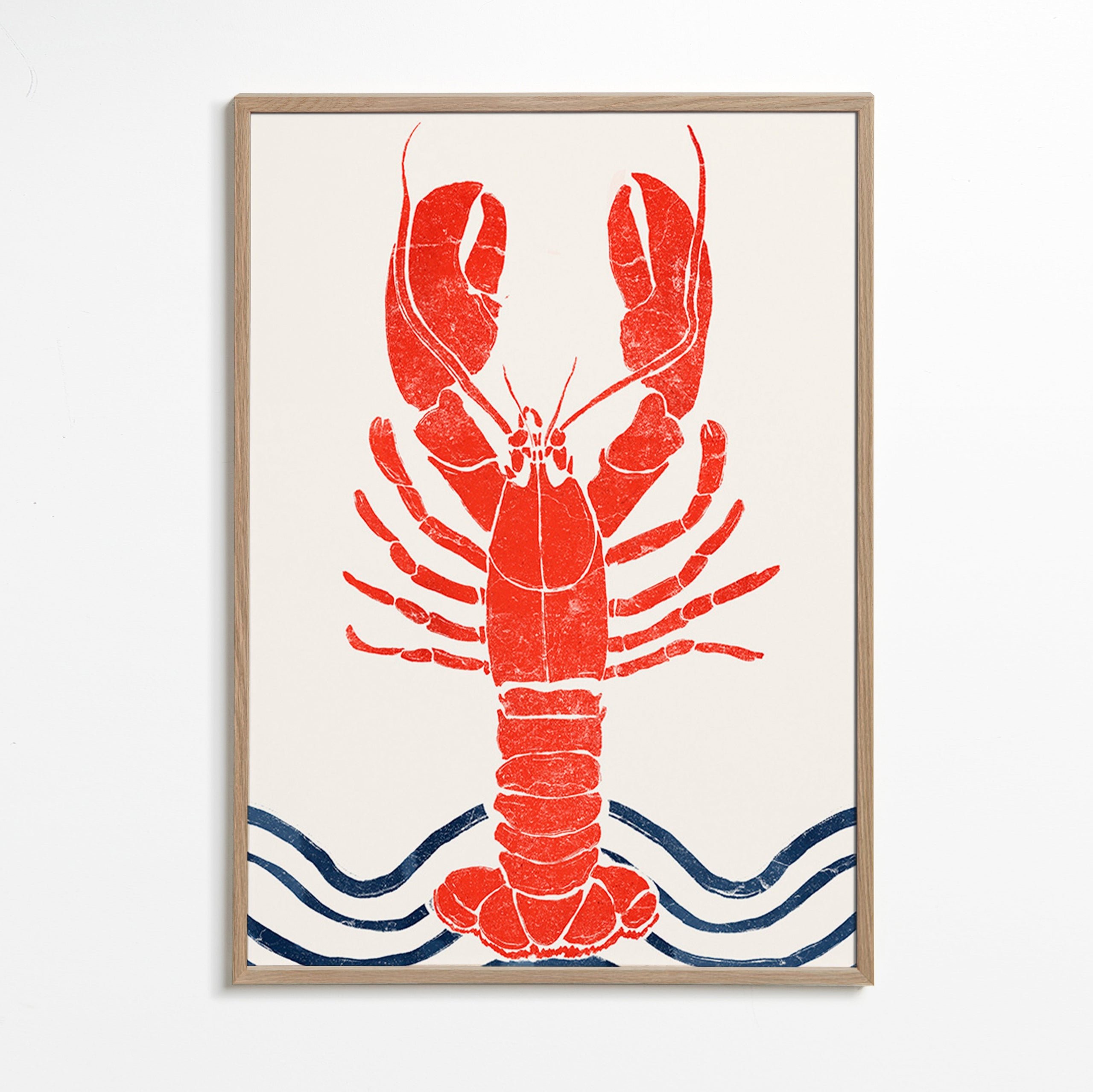Cuadro de cocina: langosta roja estilo grabado – Oak Frame