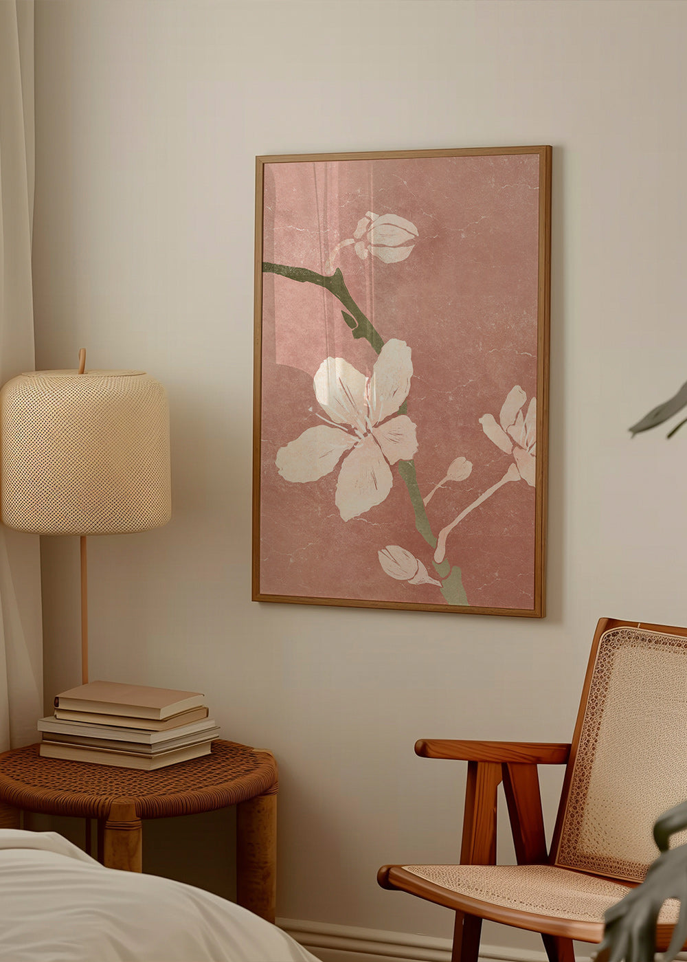 Lámina botánica rosa con flor en primer plano – Product1