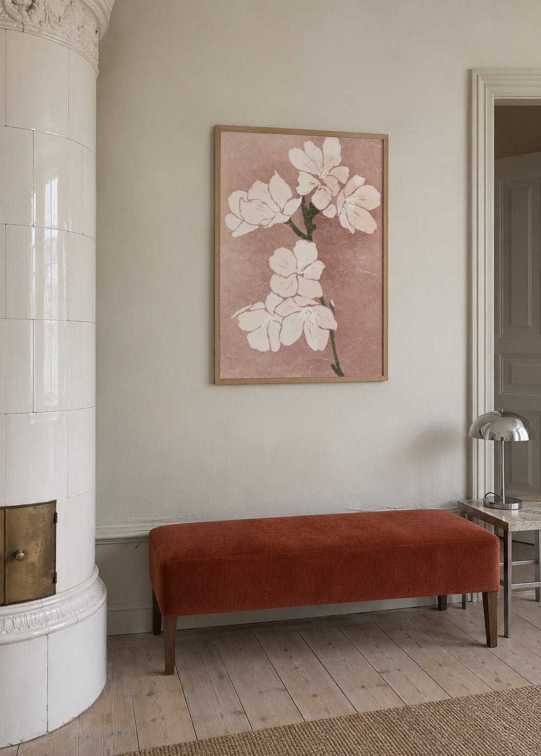 Pink Blossom III - Framed poster in an interior