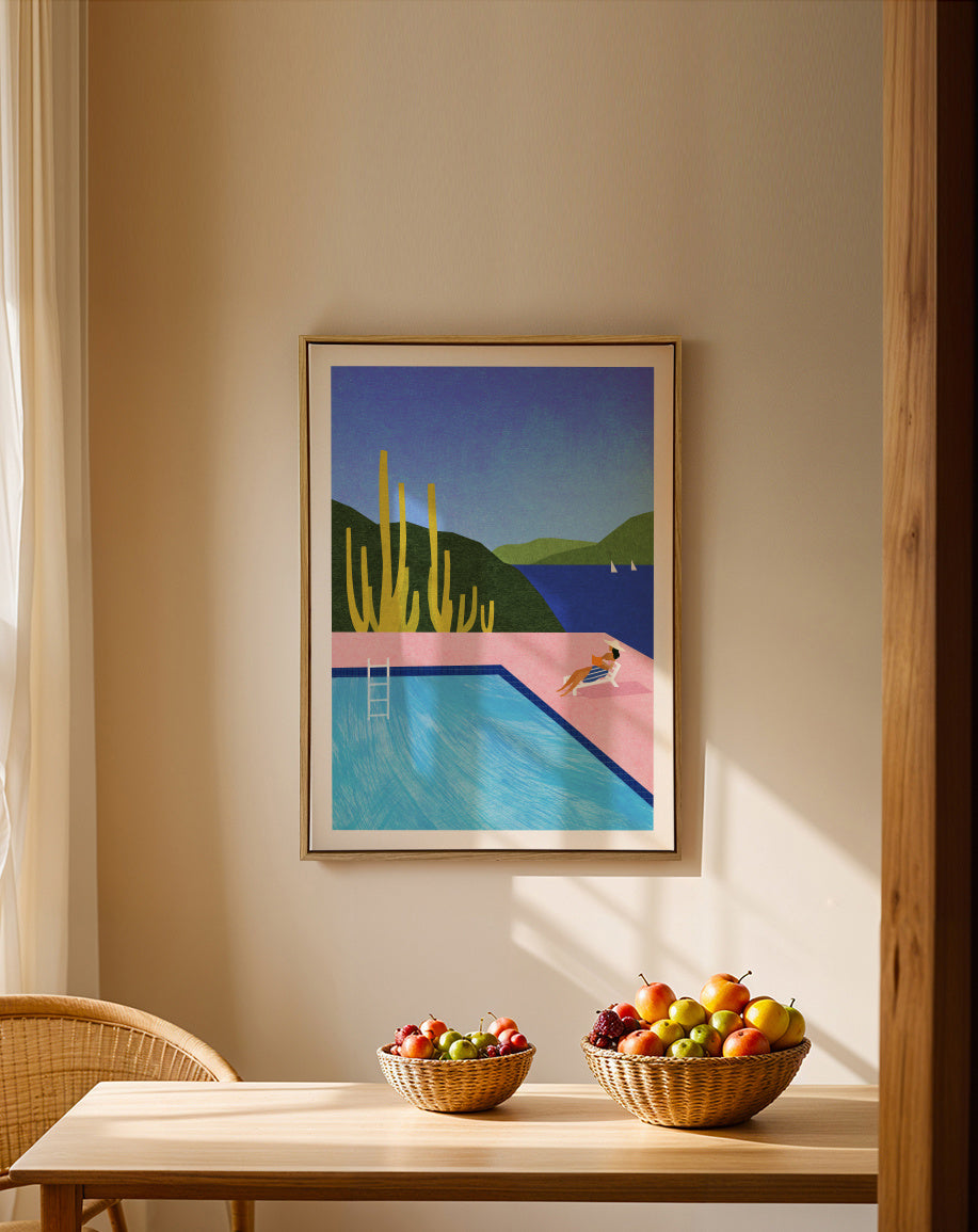 Swimming Pool II - Framed canvas in an interior