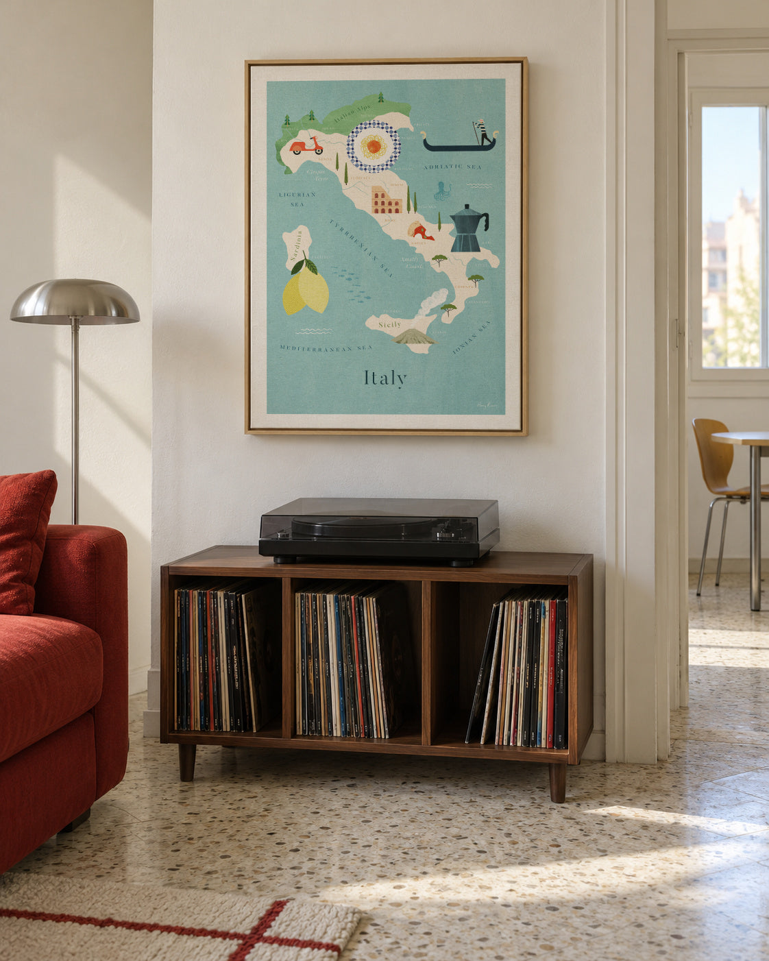 Italy Map - Framed canvas in an interior