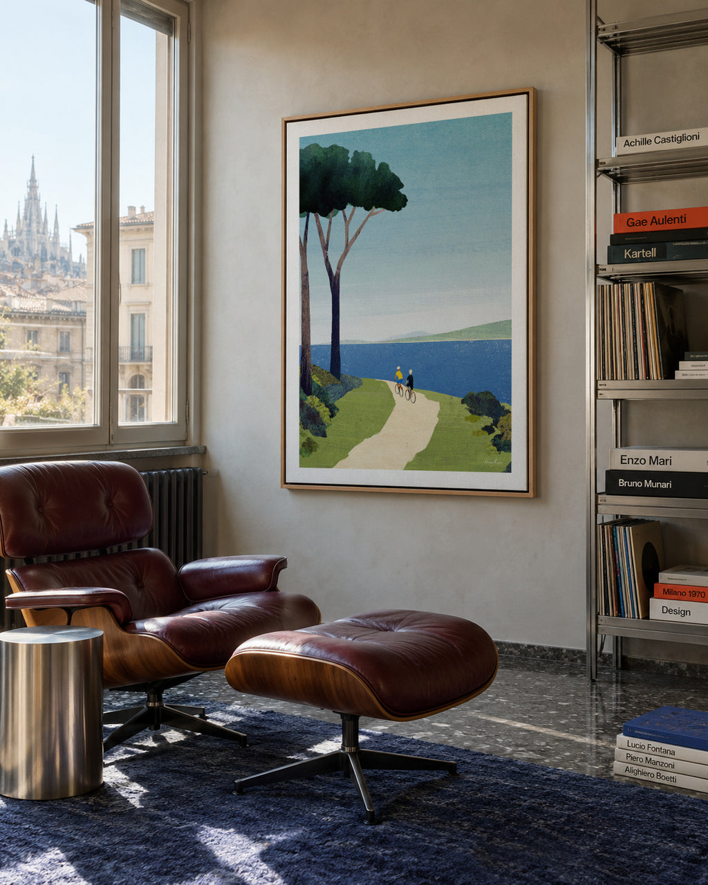 Cycling by the sea - Framed canvas in an interior