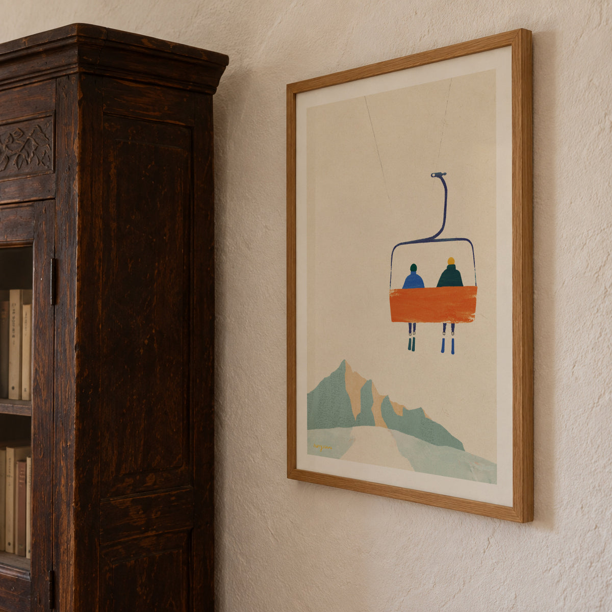 Ski day - chairlift - Framed poster detail