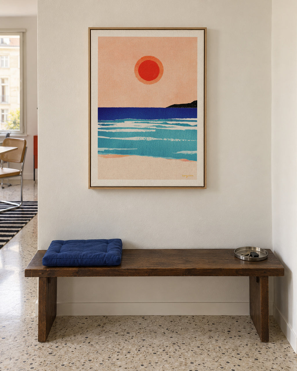 Ocean sunset- minimalist painting - Framed canvas in an interior