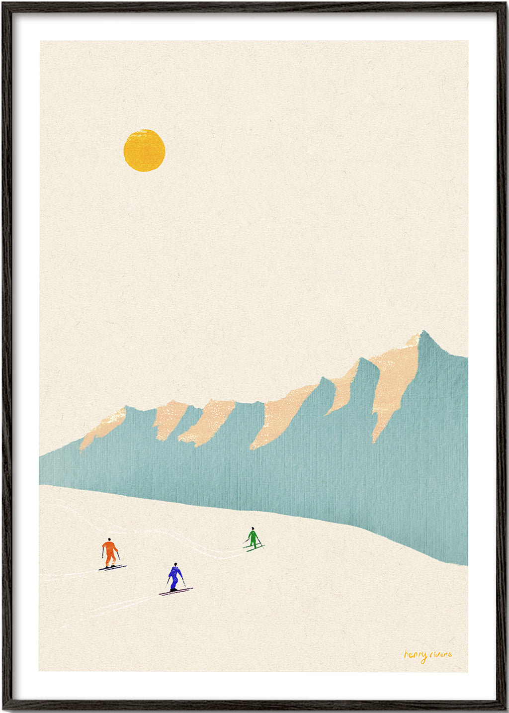 Landscape art Happy skiers