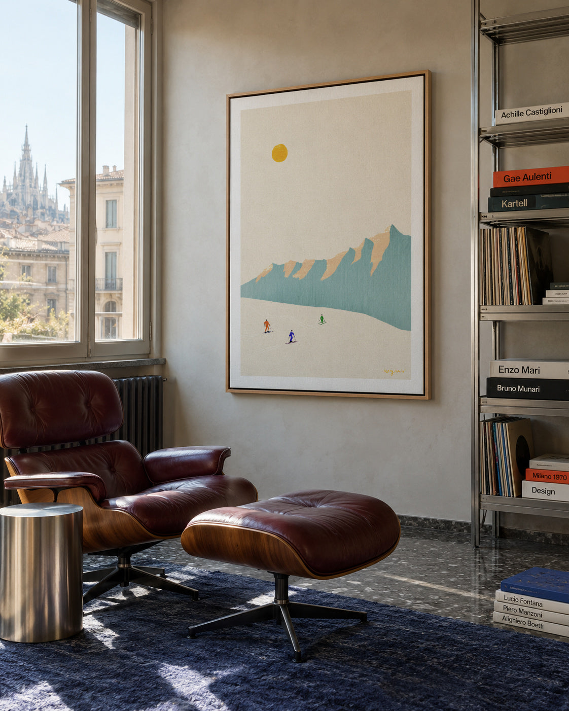 Happy skiers - Framed canvas in an interior