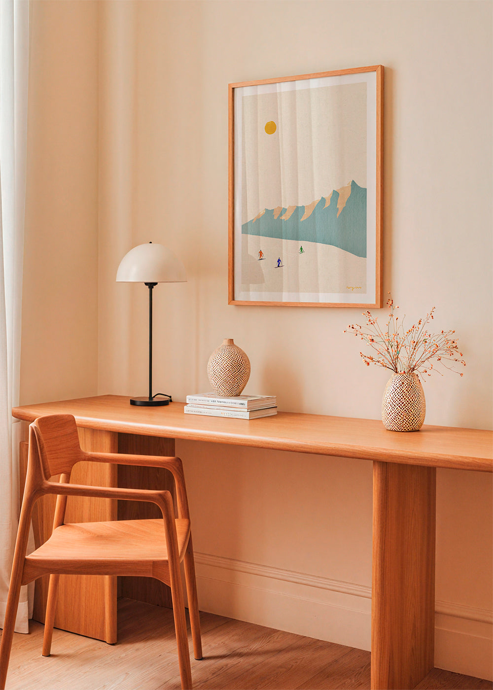 Landscape art Happy skiers