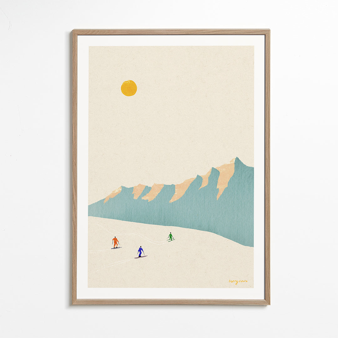 Landscape art Happy skiers