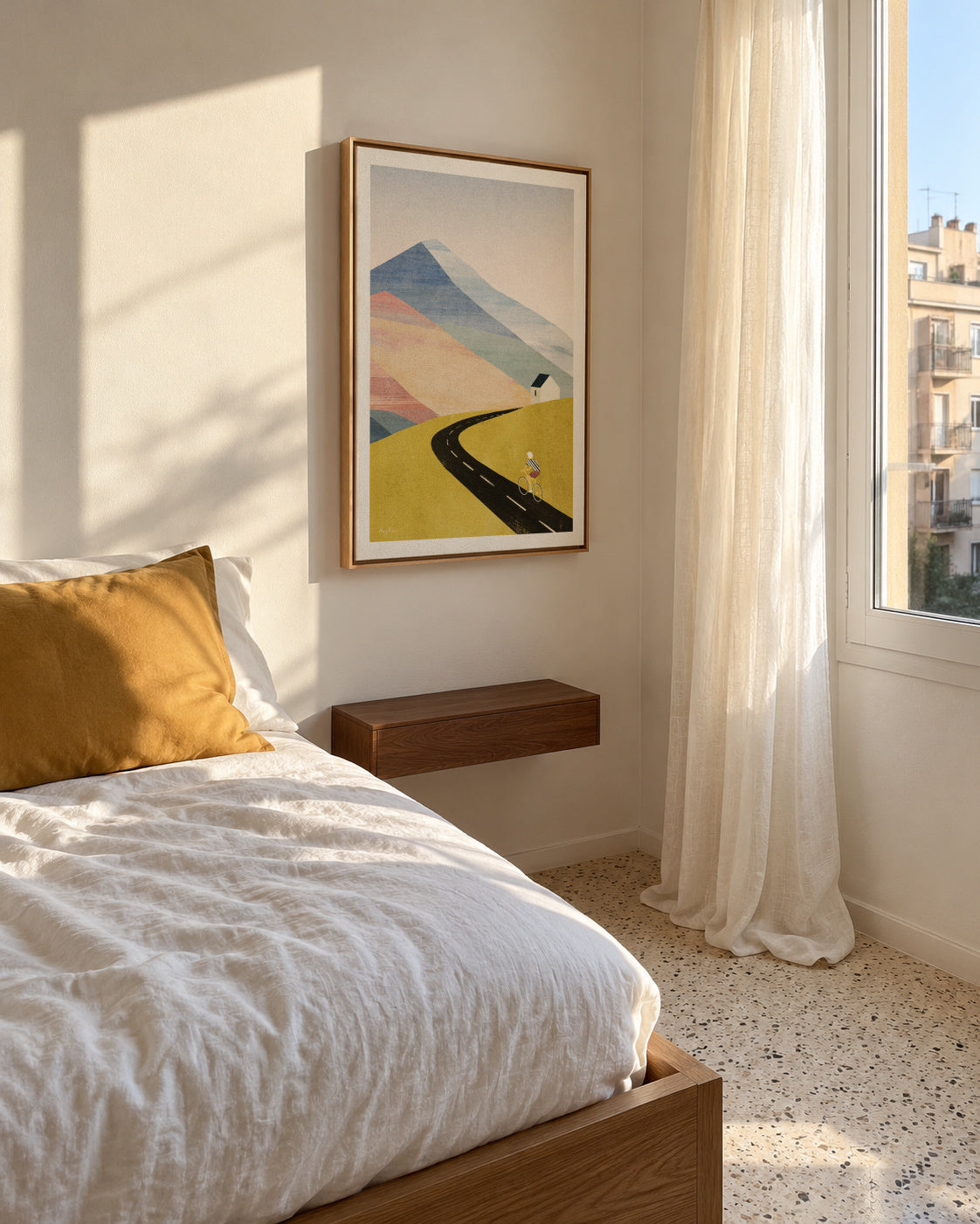 Cycling in the mountains - Framed canvas in an interior