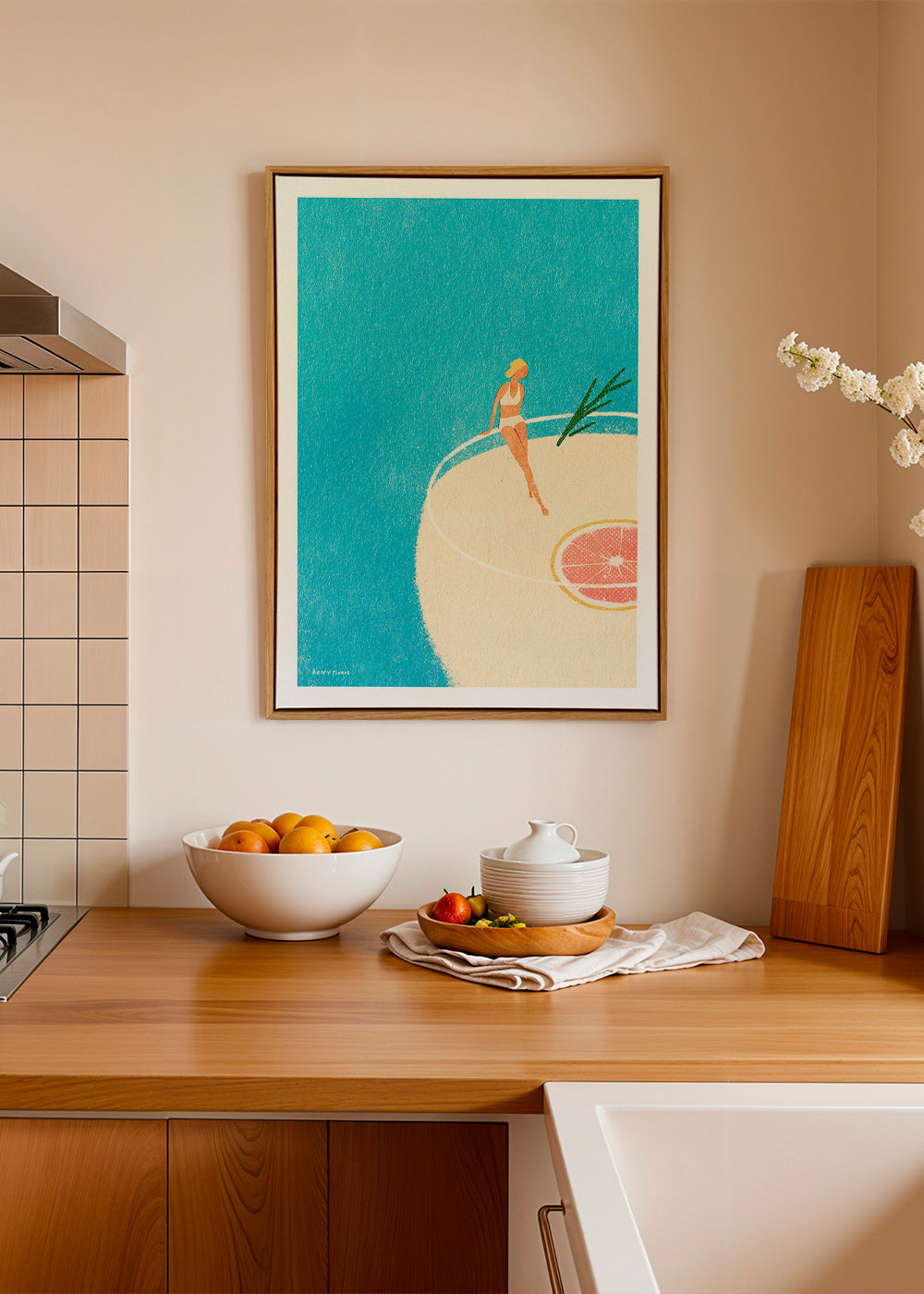 Kitchen art Gin and Tonic illustration with figure – Canvas2