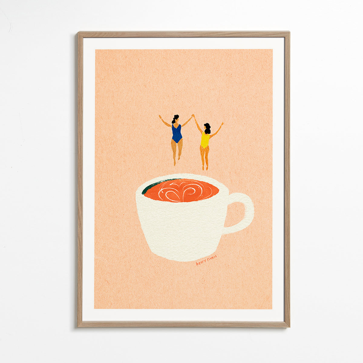 Kitchen art with cup and swimmers – Oak Frame